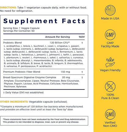 NewRhythm Probiotics 120 Billion CFU 36 3-in-1 Probiotics 60 Veggie