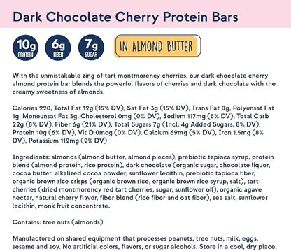 Zing Dark Chocolate Cherry Vegan Protein Bars, Gluten Free with High Protein, High Fiber, Dairy Free Nutrition Bars, Plant Based Protein, Kosher, Low Sugar, No Sugar Alcohols - 12 count