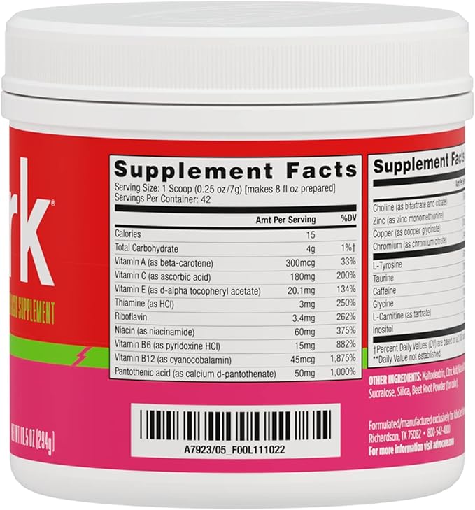 AdvoCare Spark Vitamin & Amino Acid Supplement - Focus & Energy Drink Powder Mix with Vitamin A, B-6, C & E - Also Includes L-Carnitine & L-Tyrosine - Strawberry - 10.5 oz
