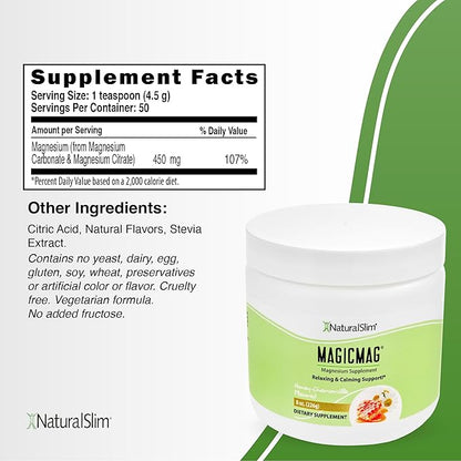 NaturalSlim Magicmag Pure Magnesium Citrate Powder Stress, Constipation, Muscle, Heart Health, and Sleep Support | Honey Chamomile Flavored Magnesium Supplement - 8oz Drink Mix (3 Pack)