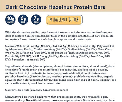 Zing Dark Chocolate Hazelnut Vegan Protein Bars, Gluten Free with High Protein, High Fiber, Dairy Free Nutrition Bars, Plant Based Protein, Kosher, Low Sugar, No Sugar Alcohols - 12 count