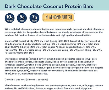 Zing Dark Chocolate Coconut Vegan Protein Bars, Gluten Free with High Protein, High Fiber, Dairy Free Nutrition Bars, Plant Based Protein, Kosher, Low Sugar, No Sugar Alcohols - 12 count