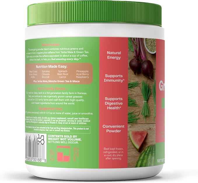 Amazing Grass Greens Superfood Energy: Greens Powder with Plant Based Caffeine, Matcha Green Tea & Beet Root Powder, Watermelon, 30 Servings (Packaging May Vary)