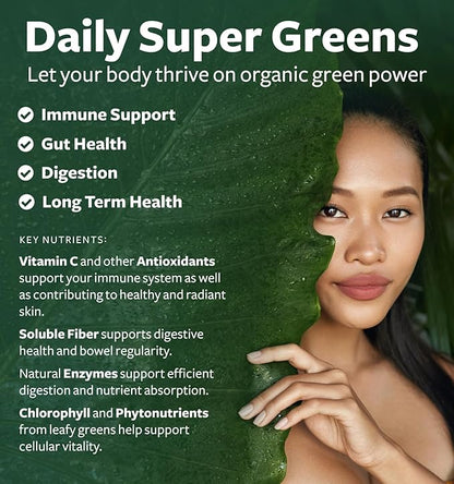 USDA Organic Greens Powder (120 Tablets) Convenient Pills - Complete Superfood Supplement with 28 Fruits & Vegetables - Super Antioxidants, Energy, Gut Health, and Immune Support (No Capsules)