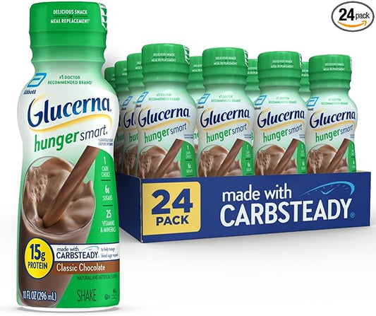 Glucerna Hunger Smart Shake, Diabetic Drink to Support Blood Sugar Management, 15g Protein, 180 Calories, Classic Chocolate, 10-fl-oz Bottle, 24 Count