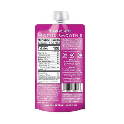 Designer Wellness Protein Smoothie, Real Fruit, 12g Protein, Low Carb, Zero Added Sugar, Gluten-Free, Non-GMO, No Artificial Colors or Flavors, Raspberry Passion Fruit, 12 Count