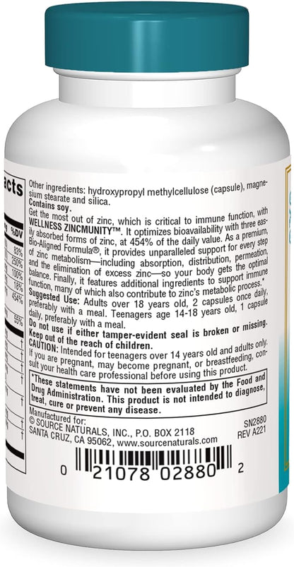 Source Naturals Wellness ZincMunity, Supports Zinc 50 mg 30 Vegetarian