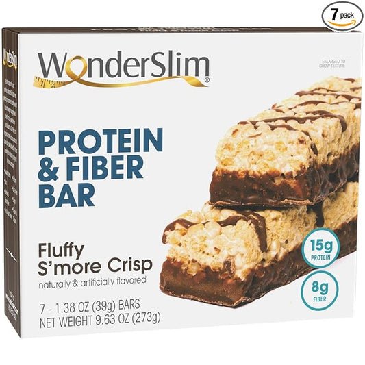 WonderSlim Protein & Fiber Bar, Fluffy S'more Crisp, Gluten Free, Keto Friendly & Low Carb (7ct)