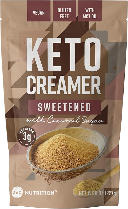 360 Nutrition Keto Coffee Creamer with MCT Oil Powder, Gluten Free, Vegan, Sweetened with Coconut Sugar, Low Carb Non Dairy Creamer for Keto Diet with 3g Net Carbs, No Added Sugar, 45 Servings, 8 oz