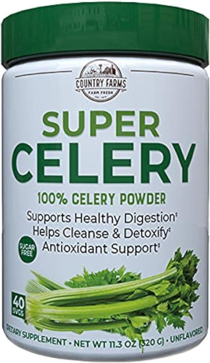 COUNTRY FARMS Super Celery Powder, 100% Celery Powder, Supports Healthy Digestion, Helps Cleanse & Detoxify, Antioxidant Support, 40 Servings, 11.3 Ounce (Pack of 1)