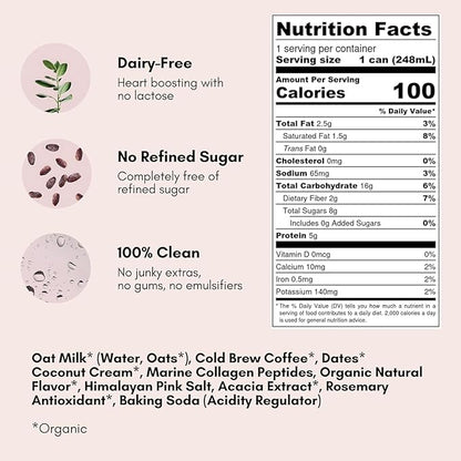 Pop & Bottle, Vanilla and Matcha Oat Milk Lattes - Reishi and Maitake Mushrooms, Green Tea, Cold Brew, Marine Collagen, MCT Oil, Organic, Dairy & Gluten Free, Vegan - 8 Fl Oz, (Pack of 12), 6 Each
