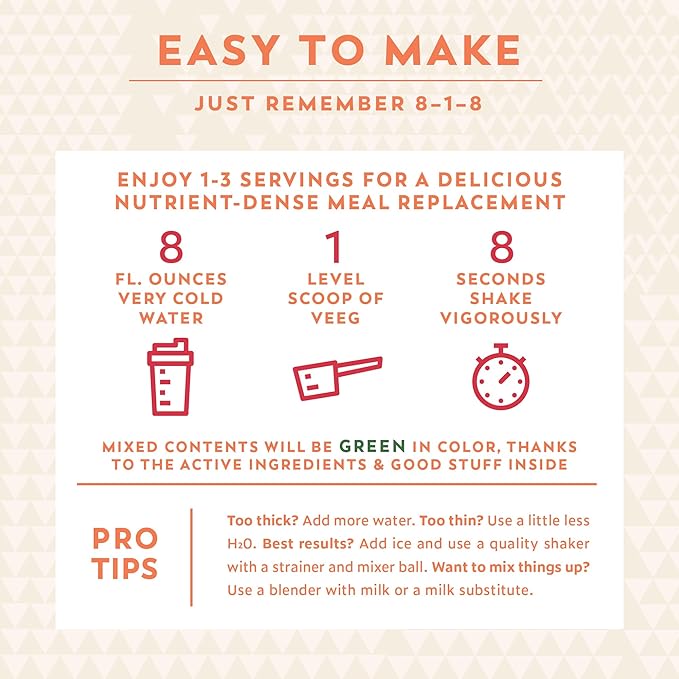 Veeg Meal Replacement Shake, Organic Greens Powder, Superfoods, Nutrients & Multivitamins, MCT Oil, All-in-One Protein Smoothie, Prebiotics & Probiotics, Vegan, Dairy Gluten Free, Sugar Free, Vanilla