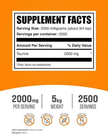 BulkSupplements.com Taurine Powder 2000mg - 2g per 5kg (11 (11 lbs) 5)