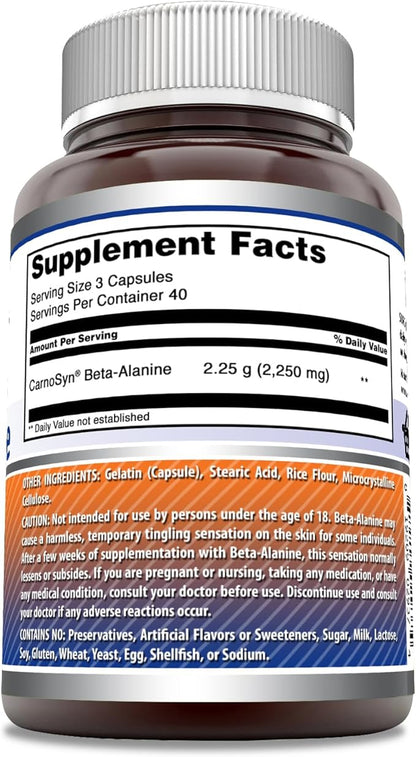 Amazing Formulas Beta Alanine Supplement 2250 Mg 120 Capsules