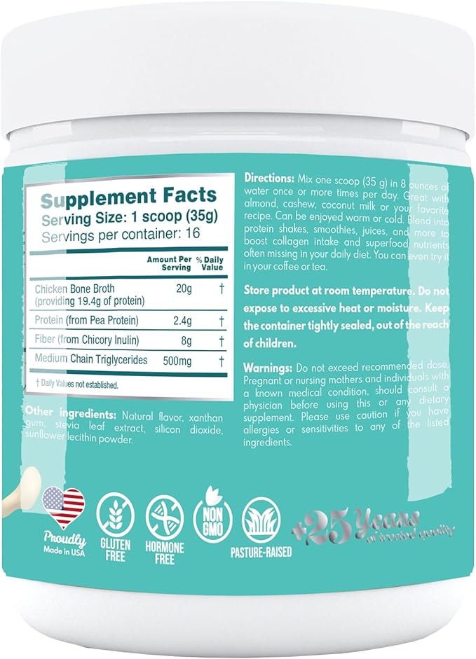 VAL Chicken Bone Broth Powder Protein, 22g Protein, 12g Collagen, 8g Inulin, Pea Protein & MCT Oil, Supports Healthy Skin, Gut Health, Joint Supplement, Gluten Free, 16 Servings