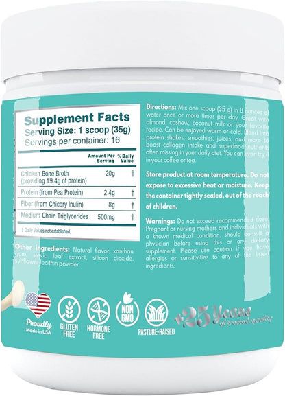 VAL Chicken Bone Broth Powder Protein, 22g Protein, 12g Collagen, 8g Inulin, Pea Protein & MCT Oil, Supports Healthy Skin, Gut Health, Joint Supplement, Gluten Free, 16 Servings