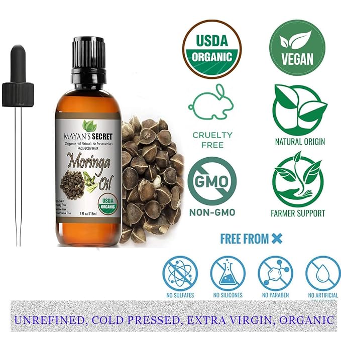 Organic Moringa Energy Oil 100% Pure Moringa Seed Oil from Rejuvenate Dull Skin - Great for Hair and Face, Botanical Anti-aging Beauty - Great for Cuts, Rashes, Burns - Pure, Undiluted-