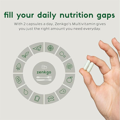 Zenkgo Multivitamins + Organic Whole Foods+Probiotics B6, B12, B12, Vegan D3, K2 K2 (MK-7), (MK-7), Folate, Superfoods(60Ct/30Day)