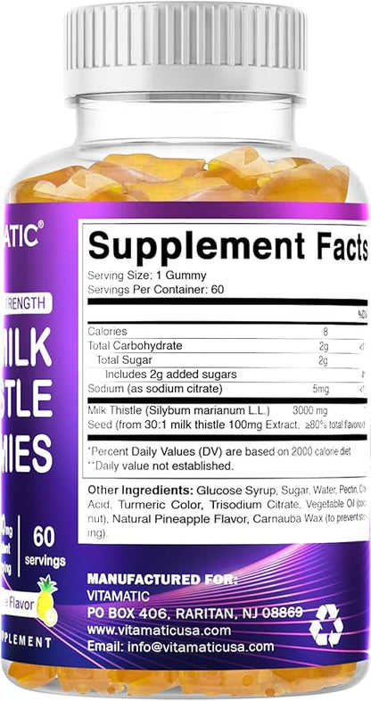 Vitamatic Milk Thistle Gummies 3000 mg 80% Silymarin 60 Pectin