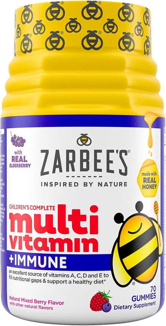 Zarbee's Complete Kids Multivitamin Gummies + D3, E, B6, B12, B12, Folic 70 Count