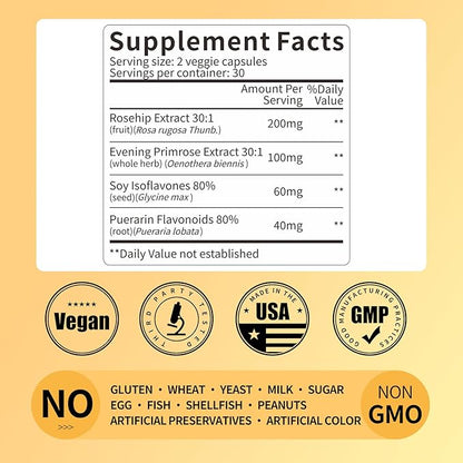 Women's Wellness Blend - Evening Primrose, Rosehip & Soy Isoflavones - Hormonal Balance, Healthy Skin & Vitality Support - Vegan Capsules