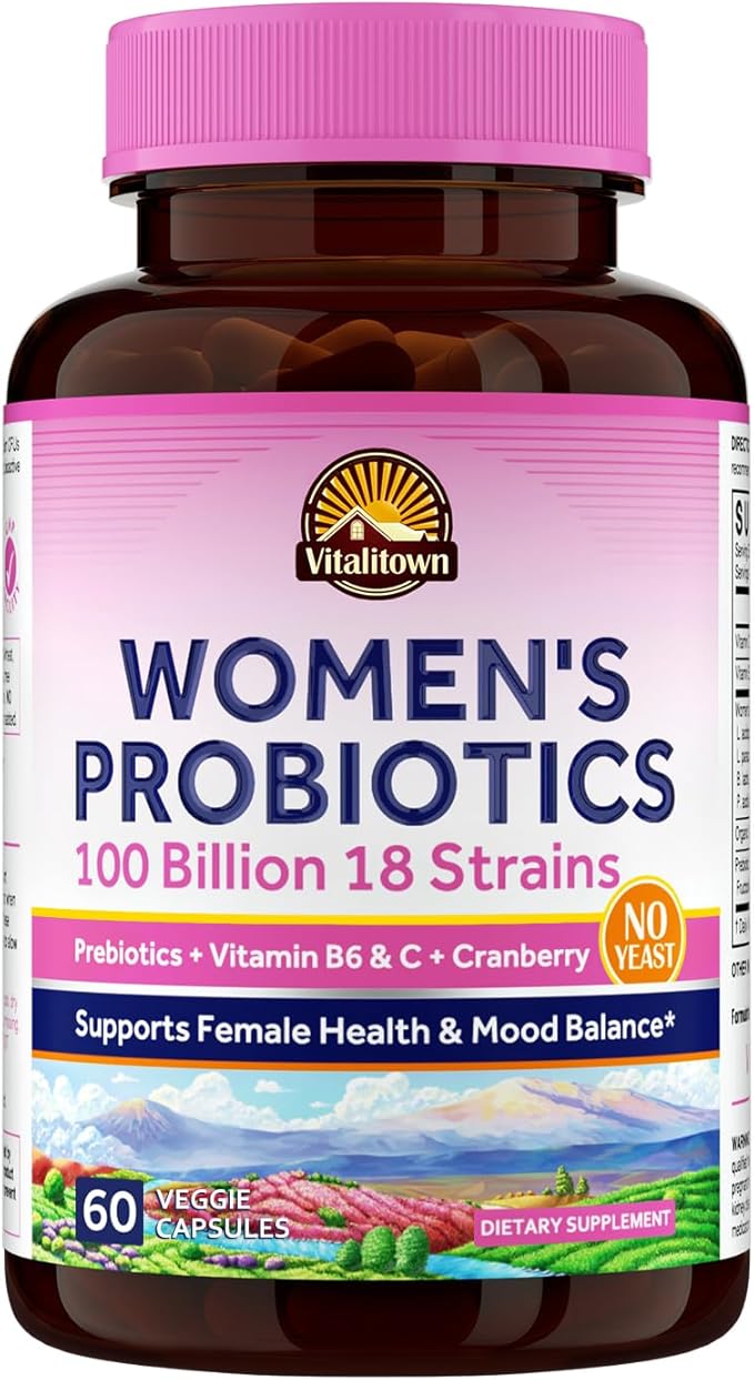 Vitalitown Women’s Probiotics 100 Billion 18 Strains B6, Cranberry 60 Vegan