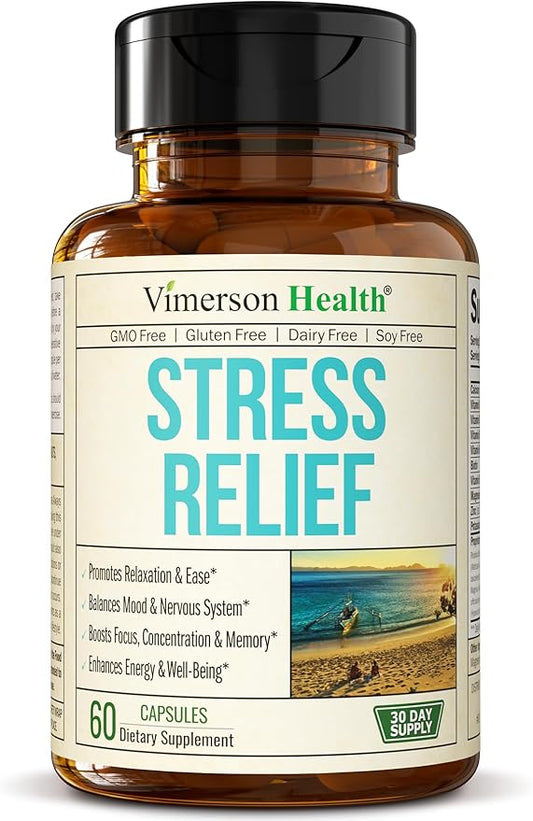 Stress Relief Supplement with 5HTP, Ashwagandha, 60 Capsules