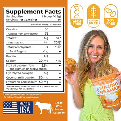 Superfoods Company Amazing Creamer with Collagen - Keto Creamer-Hyaluronic Acid & MCT Oil - Brain Boost & Curbs Cravings - Supports Healthy Skin & Hair - Diet-Friendly [30 Servings] [Salted Caramel]