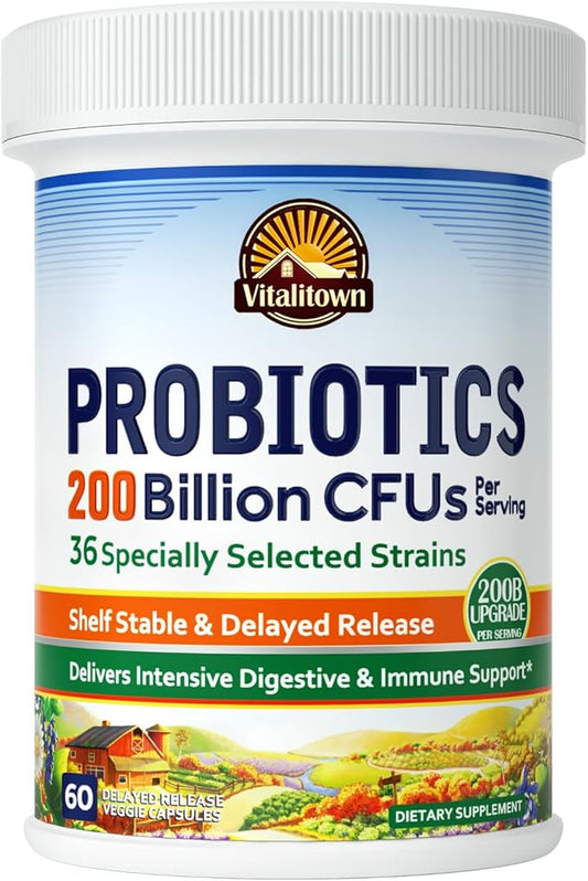 VITALITOWN Probiotics 200 Billion CFUs 36 Strains 60 ct