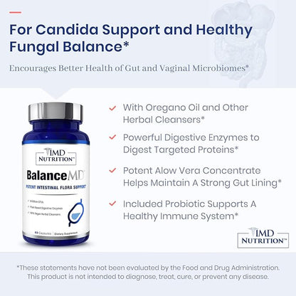 1MD Nutrition BalanceMD Vaginal Probiotics | Oregano & Caprylic Acid with Lactobacillus & Digestive Enzymes | Promotes Intestinal Flora Balance | 120 Capsules