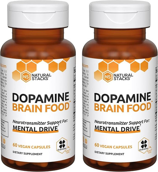 NATURAL STACKS Dopamine Brain Food - 650mg L-Tyrosine Supplement - Dopamine Supplement for Focus & Mental Drive - Supports Mental Energy - Neurotransmitter Support with B Vitamins - 120 Capsules