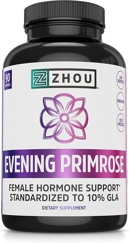 Zhou Nutrition Evening Primrose Oil Capsules, 1300mg 10% 10% GLA, 90 Servings, 3 Month