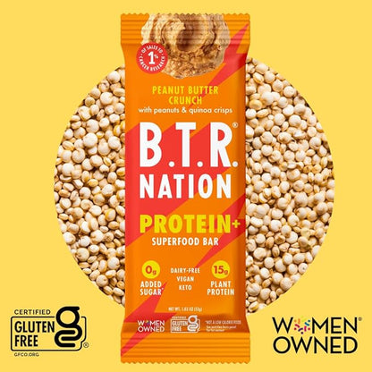 Vegan Keto Plant Based Protein & Fiber Bars by B.T.R. - Low Carb & GF | 6 Bars | Free of Sugar Alcohols, Dairy, Soy and Boosted with Powerful Superfoods! (Peanut Butter Crunch Protein+)
