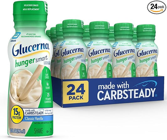 Glucerna Hunger Smart Shake, Diabetic Drink to Support Blood Sugar Management, 15g Protein, 180 Calories, Classic Vanilla, 10-fl-oz Bottle, 24 Count
