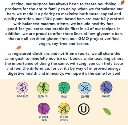 Zing Oatmeal Chocolate Chip Vegan Protein Bars, Gluten Free with High Protein, High Fiber, Dairy Free Nutrition Bars, Plant Based Protein, Kosher, Low Sugar, No Sugar Alcohols - 12 count
