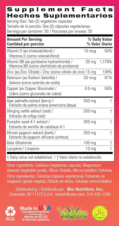 Bio Nutrition Prostate Wellness Support Supplement 60 Vegetarian Capsules | Natural Formula for Men’s Health | Promotes Healthy Prostate Function | Supports Urinary Health & Hormonal Balance