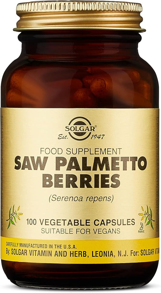 Solgar Saw Palmetto Berries, 100 Vegetable Capsules - Men’s Health - Full Potency - Non-GMO, Vegan, Gluten Free, Dairy Free, Kosher - 100 Servings