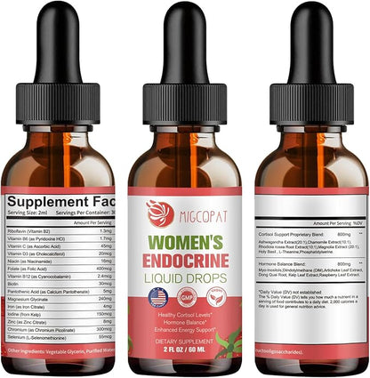 Women Endocrine Superfood Supplement Liquid Drops, Supports Healthy Cortisol Levels, Hormonal Balance, Gut Health, Mood, Sleep Support, Multivitamin+Inositols, Rhodiola, DIM