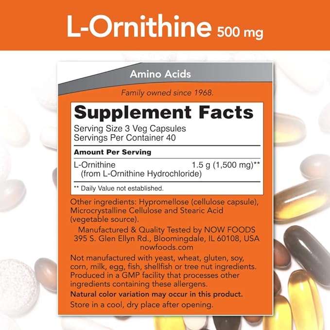 NOW Supplements, L-Ornithine (L-Ornithine Hydrochloride) 500 120 Veg