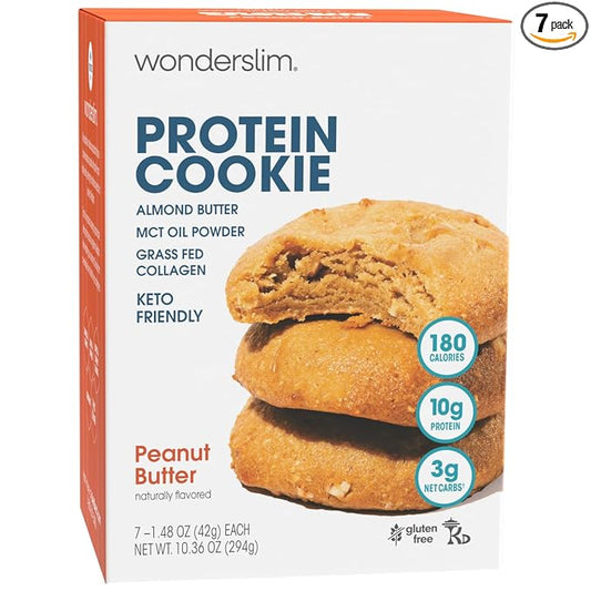 Wonderslim Protein Cookie, Peanut Butter, Keto friendly, Low Carb, Gluten Free (7ct)
