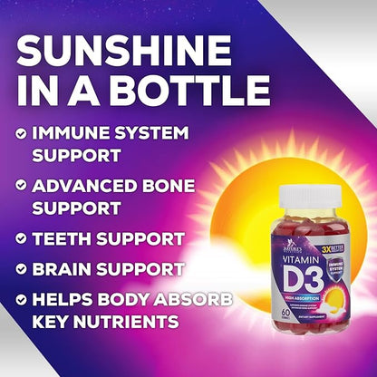 Vitamin D3 Gummy Vitamins Extra Strength 5000 IU (125 mcg) 60 Gummies