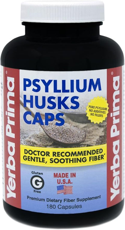 Yerba Prima Psyllium Husks Caps Dietary 625 mg, 180 Capsules