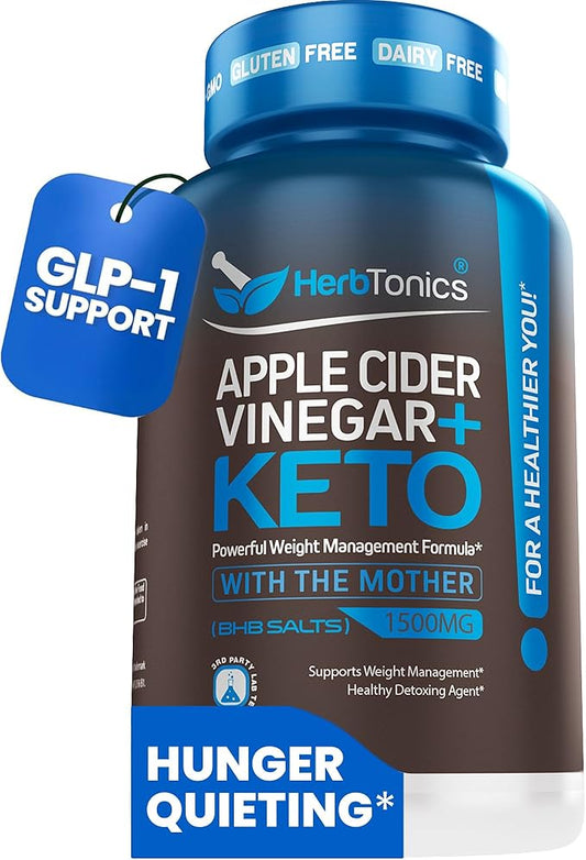 Herbtonics GLP-1 Weight Loss Supplement - Appetite Suppressant Apple Cider Vinegar Capsules - Weight Loss Pills for Women & Men - Fat Burner & Metabolism Support | 120 Keto ACV Capsules