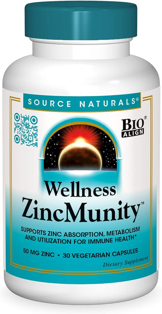 Source Naturals Wellness ZincMunity, Supports Zinc 50 mg 30 Vegetarian
