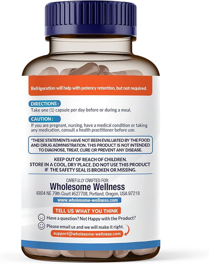 Wholesome Wellness Organic Raw Probiotics 100 Billion CFU, Dr Formulated for Women and Men, Complete Adult Supplement with Prebiotics and Digestive Enzymes; 30 Capsules, Shelf Stable