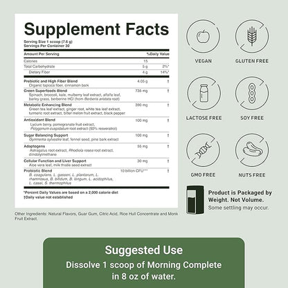 ACTIVATEDYOU Morning Complete Daily Wellness Greens Superfood Drink Mix for Gut Health w/Prebiotics, Probiotics, Antioxidants, Green Superfoods, 10 Billion CFUs, 30 Servings (Apple Cinnamon)