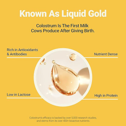 Sugar-Free Colostrum Gummies (1500mg) Bovine Colostrum for Humans, Grass-Fed Supplement for Gut Health, Leaky Gut Repair, Immune Support, Skin Health - 35% IgG Per Serving