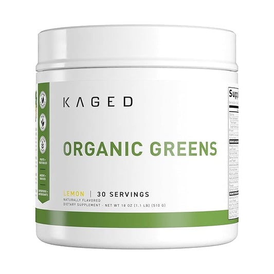 Kaged Organic Greens Superfood Powder, Outlive100 Lemon, Supergreens, Apple Cider Vinegar, Ashwagandha, 30 Servings