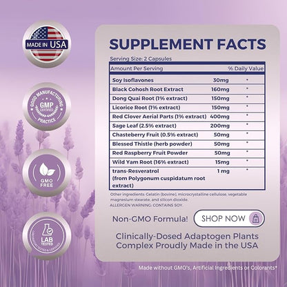 Vitex Chasteberry Supplement for Women - Adaptogens Balance Complex w. Black Cohosh and Dong Quai - Hormone Balance for Women w. Wild Yam Root - Mood Plus Hormone Harmony 60 Caps USA