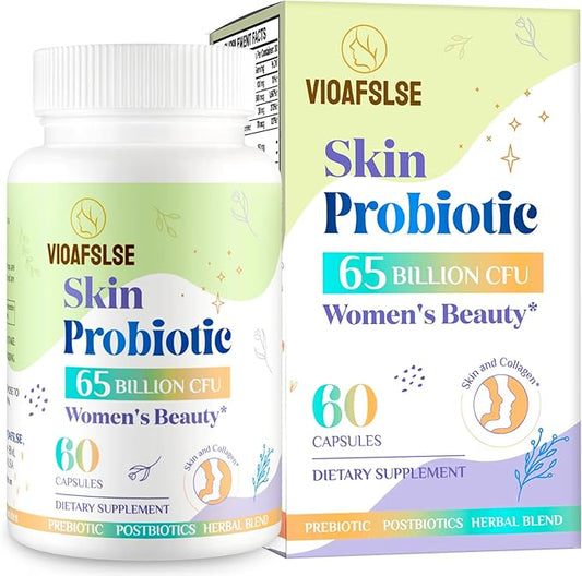Beauty Probiotics for Women, Collagen Boost with 3-in-1 Complete Prebiotics, Postbiotics & Probiotics for Hair, Skin, Nails & Vaginal Health - 65 Billion CFU, Ceramides, Resveratrol & CoQ10, 60 Caps